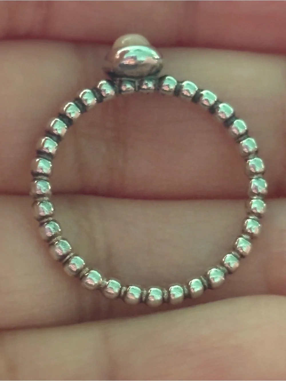 Pandora Silver Beaded Ring with Peach Cabochon